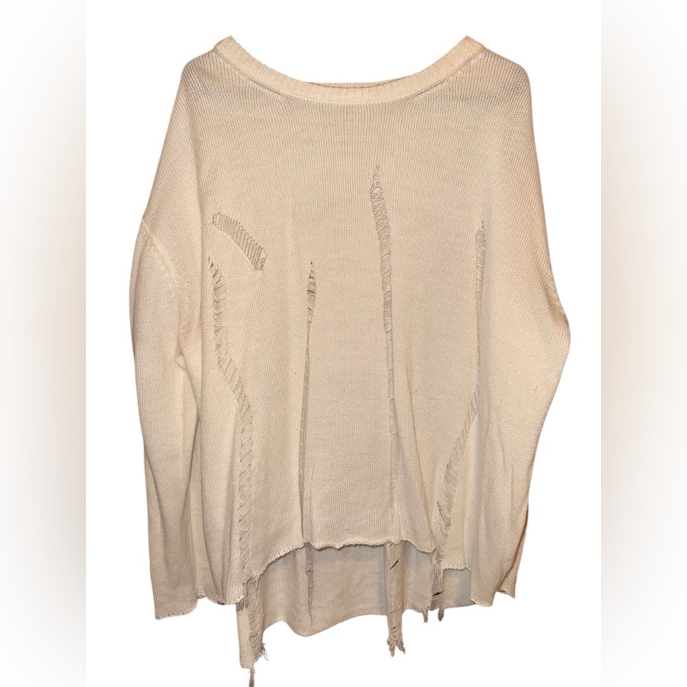 Umgee Cream Distressed Knit Sweater